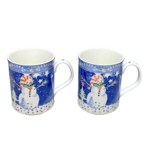 Epoch by Noritake Coffee Mugs Set of 2 Winter Snowman - Picture 1 of 7
